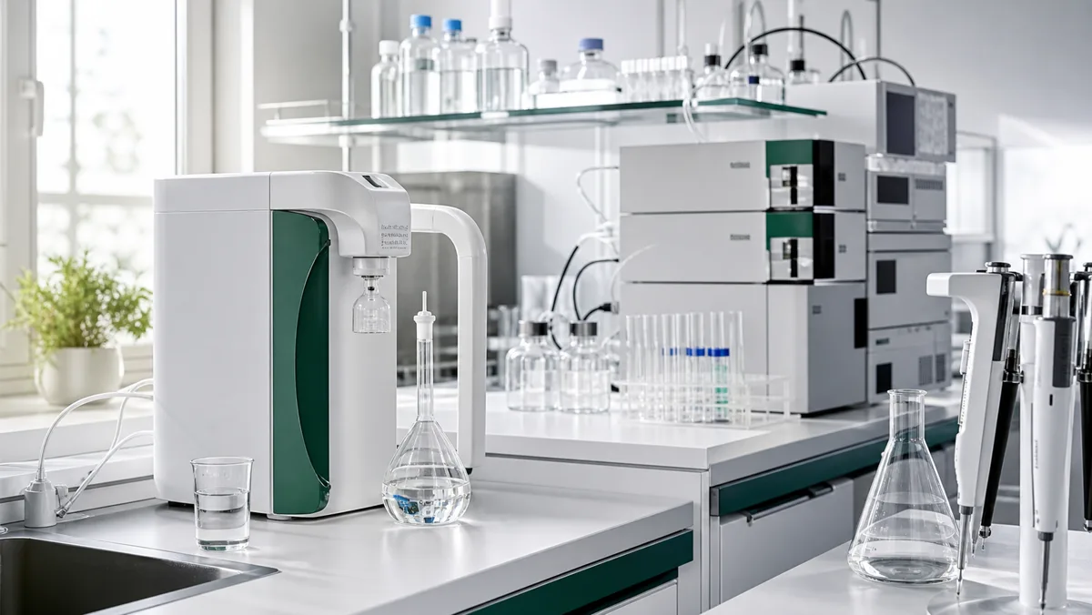 Laboratory ultrapure-water equipment with analytical instruments and glassware