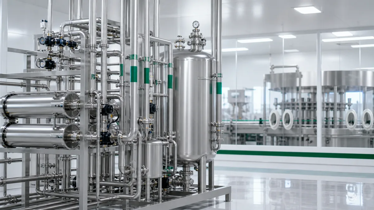 Stainless-steel purified-water system inside a pharmaceutical production facility