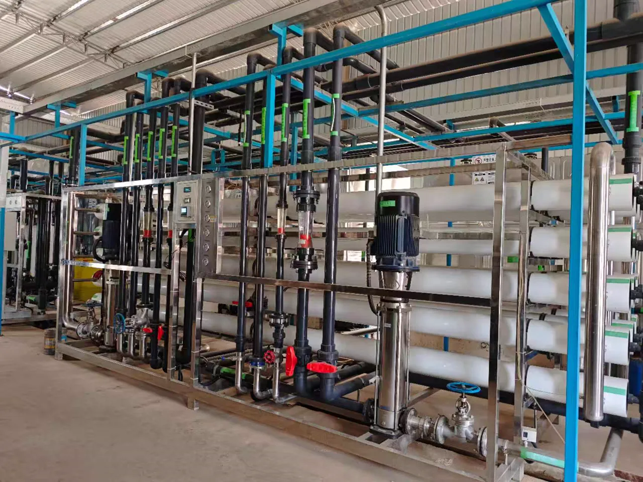 50 m³/h RO + EDI ultrapure water system assembled on a stainless-steel frame in the KONCHE workshop